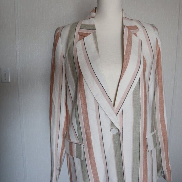 Rachel Zoe Pastel Striped Linen Oversized Padded Shoulder Blazer Jacket Size M - Picture 5 of 11